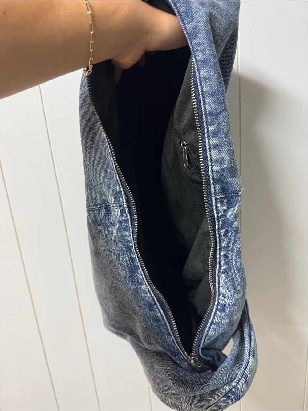 Washed Blue Denim Shoulder Hobo Bag - Picture 3 of 5